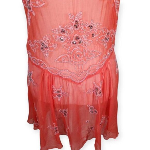 FOREVER 21 ORANGE/CORAL EMBELLISHED SHEER DRESS/COVERUP SZ.M EUC. - Picture 3 of 7